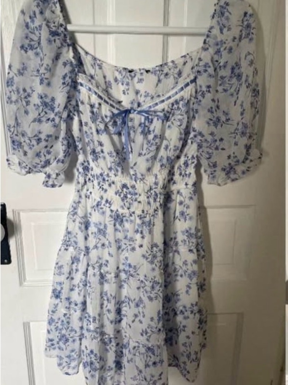 Blue Floral Puff Sleeve Dress - Women's Summer Sundress
